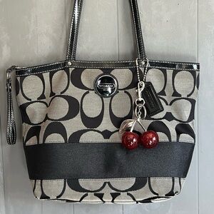 Coach Black and Cream Signature Tote